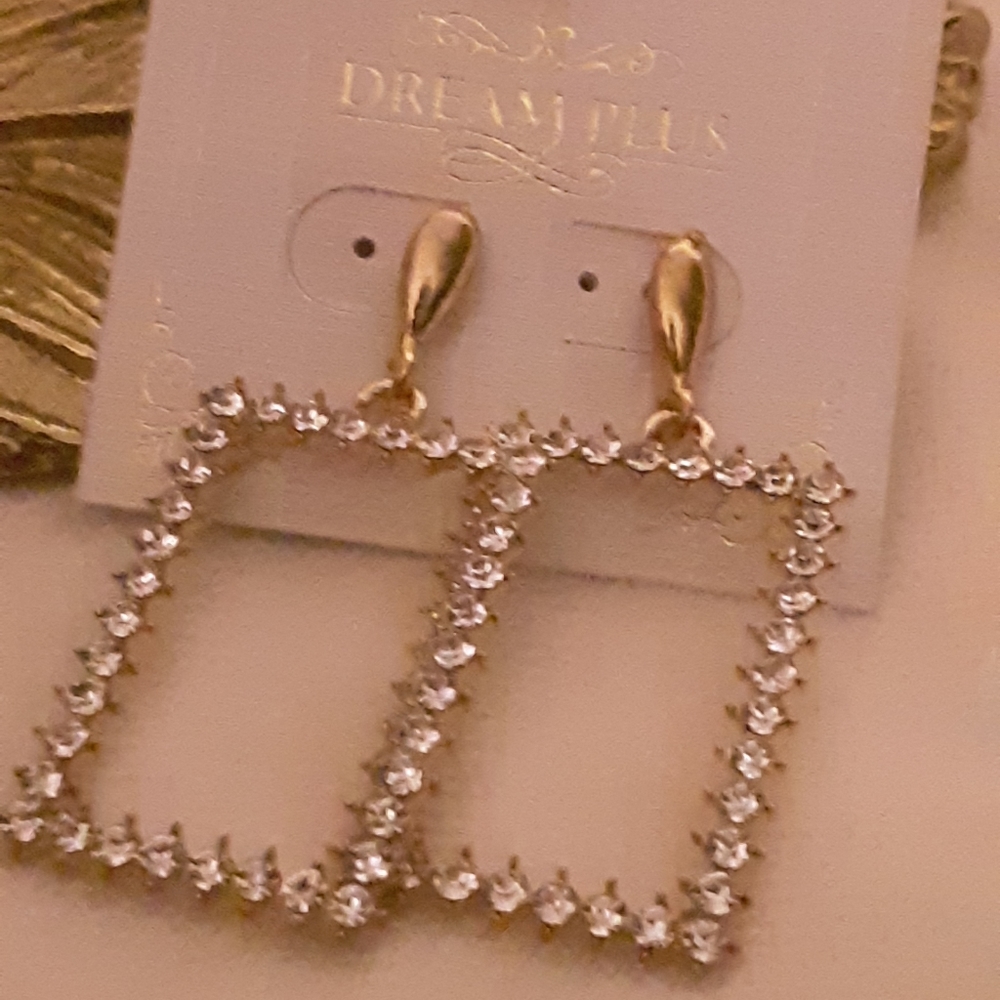 Rectangle Hollow Spiked Rhinestone Dangle Earrings